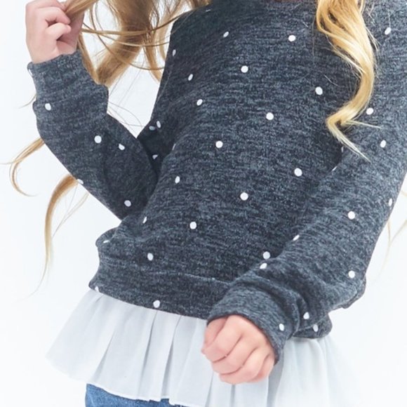 Kids Polkadot Solid Woven Top w/ Pleated Hem - Picture 1 of 5